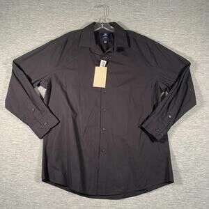 Dockers Dress Shirt Mens 16.5 32/33 Black Slim Fit Stretch Easy Care Performance